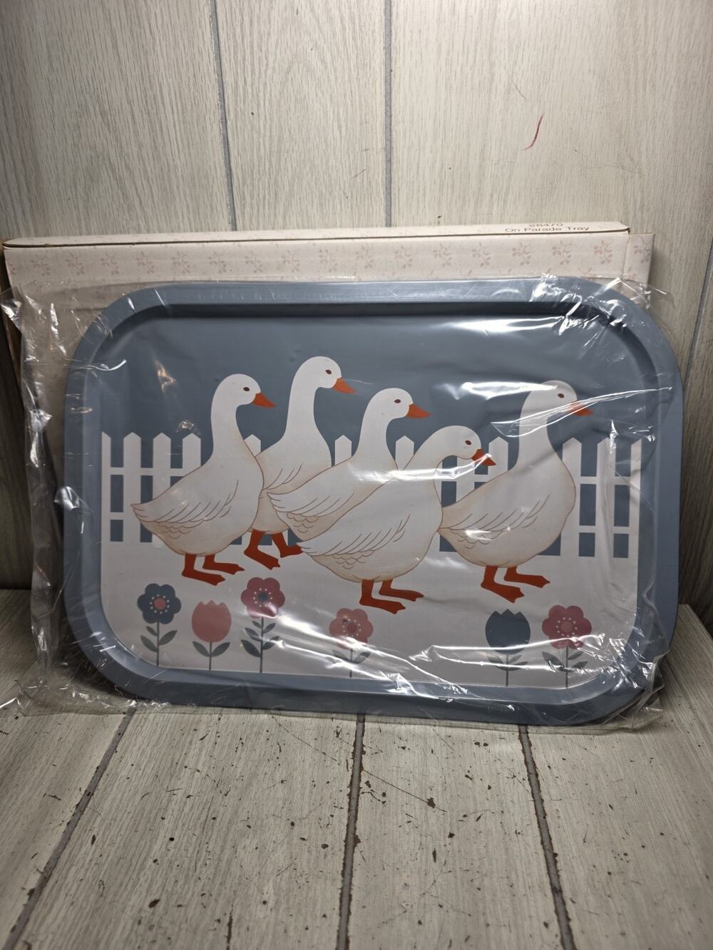 Vtg Goose Duck Metal Serving Tray Flowers Farmhouse Cottagecore Heritage 16 x 11